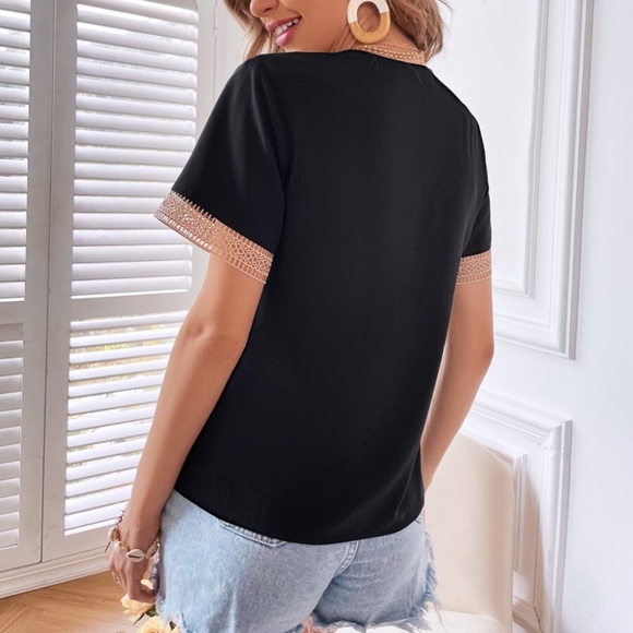 Boho V neck Lace Solid Minimalist Blouse - Picture 12 of 12